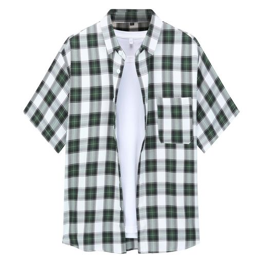[ミラーユー]ワイシャツボタンダウン半袖メンズチェック柄ゆったりカジュアル胸ポケット春夏