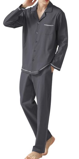 [Bellislove]パジャマメンズルームウェア綿長袖薄手前開き上下セットゆったり春夏秋吸汗通気快適シンプル肌に優しい柔らか軽量入院着部屋着寝間着