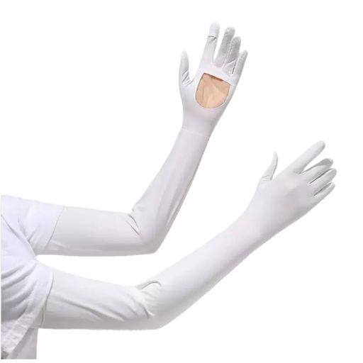 [LELEYO]アームカバー冷感大きいサイズレディース日焼け防止指先までUVカット手袋スマホ対応UPF+50滑り止め腕周りの調節可ずれない紫外線対策吸汗速乾通勤運転アウトドアゴルフロング白2本