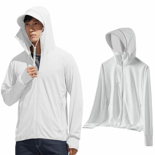 [KANGNAN]メンズラッシュガード長袖パーカーUVカット水着オーバーウェアUPF50+ビーチ日焼け対策大きい..