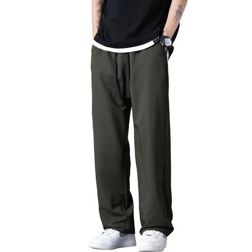 [HedingRed]ワイドパンツメンズジャージ下ゆったりロングパンツフィトネスパンツ冷感スウェットパンツカジュアルストレートパンツ通気速乾UVカットHR29051gn-M