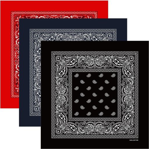 [Trifong]バンダナ黒赤紺3枚ハンカチペイズリー三角巾大人おしゃれ綿100%コットンカシューナッツ柄ばん..