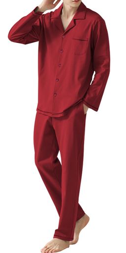 [Bellislove]パジャマメンズルームウェア綿長袖薄手前開き上下セットゆったり春夏秋吸汗通気快適シンプル肌に優しい柔らか軽量入院着部屋着寝間着(JPアルファベットXLレッド)
