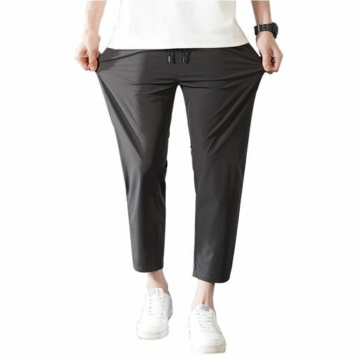 [Kayiyasu]M-7XL超大きいサイズ接触冷感パンツメンズアイスシルクパンツ夏ストレッチ9分丈薄手イージーズボン大きいサイズエア涼しい通気性吸水速乾快適(4XLダークグレー)