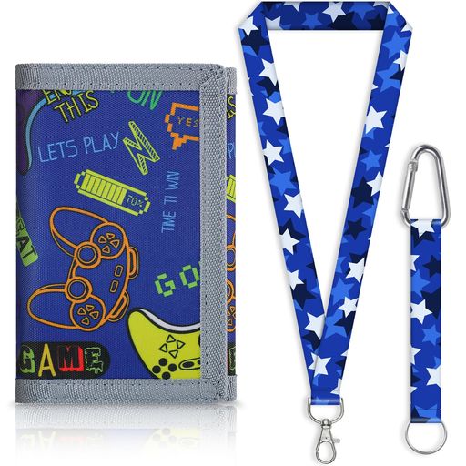 [ZHOMA]キッズ財布三つ折り紐付きメンズ男の子女の子子供用小銭入れファスナー首掛けストラップ付き薄..