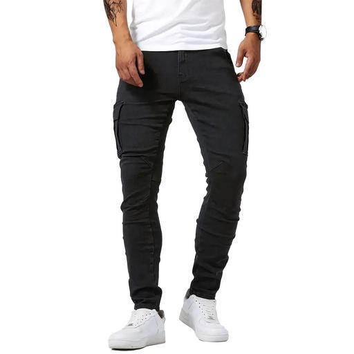 [Kayiyasu]デニムパンツメンズスキニージーンズカーゴパンツストレッチ大きいサイズS-2XLボタン付きコ..