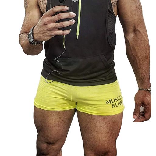 SlimAliveメンズベースレイヤーボトムショートドローストリングスポーツ黄色サイズL(4)