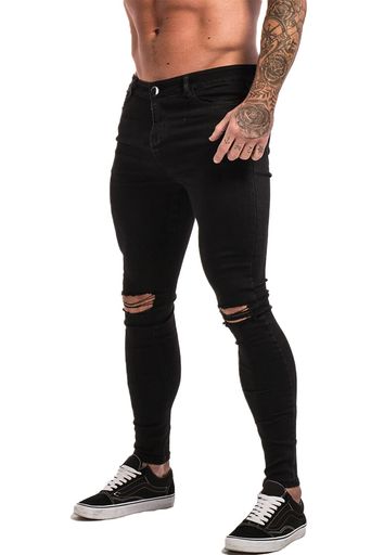 [GINGTTO]ジンットダメージジーンズメンズストレッチスリムスキニーパンツ黒美脚細身(28ブラック)