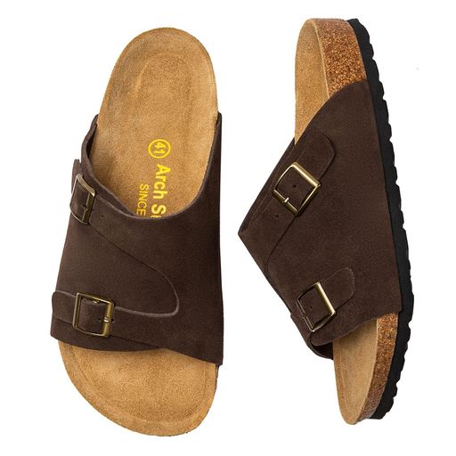 [STRDEOUT]サンダルメンズコンフォートサンダルコルクスエード牛革男性用夏さんだる外履きアウトドアオフィスおしゃれ歩きやすいスリッパ茶色