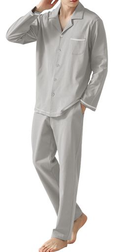 [Bellislove]パジャマメンズルームウェア綿長袖薄手前開き上下セットゆったり春夏秋吸汗通気快適シンプル肌に優しい柔らか軽量入院着部屋着寝間着