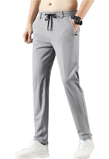 [Rakityo]冷感パンツメンズアイスシルクパンツロングパンツ夏服接触冷感チノパンツ薄手涼しい調整紐ストレッチ夏春秋