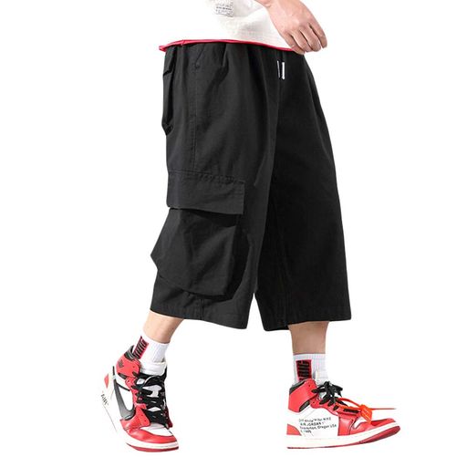 [YACORESYA(夜行列車)]メンズサルエルパンツ七分丈夏無地カーゴクロップドパンツミリタリーウェスト調..