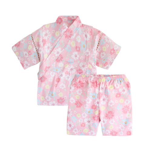 [SLINX]ベビー甚平子供上下セット和柄ベビー服男の子女の子男児女児じんべい花火大会夏祭り夏お盆休み夏休みセットアップ涼しい部屋着パジャマHF03(ピンクフラワー120)