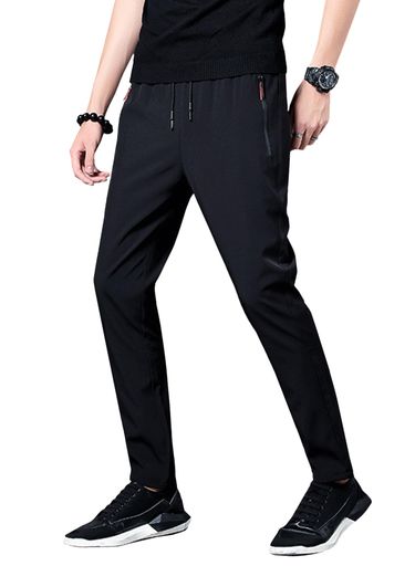 [Kayiyasu]アイスシルクパンツ冷感ズボンメンズ夏用イージーパンツ速乾カジュアル涼しい薄手ずぼんゆったりボトムス無地ストレートロング黒アウトドア通勤ビジネスキャンプ(3XLブラック)