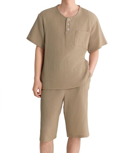 [Sumolux]パジャマメンズ夏半袖綿100ガーゼルームウェア上下セット涼しい吸汗通気肌に優しい父の日寝間着部屋着