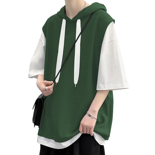 [FLYSKY]夏服メンズtシャツメンズ半袖七分袖大きいサイズ吸汗速乾柔らかい軽いファッション服フード付き