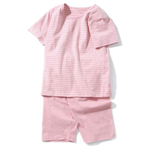 [HahaNice]子供服女の子パジャマキッズ半袖ルームウェア部屋着上下セットアップ綿夏服寝間着半ズボン五分丈ガールズ女児ジュニアクールネック寝巻き可愛いピンク100