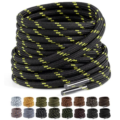 [Puzeam]靴紐スニーカー紐ほどけにくく滑り止め、耐久性の高い靴ひも4.5mm幅丸紐ブーツ紐スニーカーシューレース2足分(4本)イエロー/ブラック-150cm