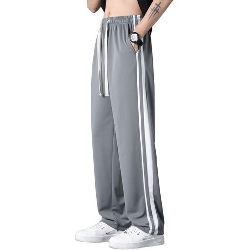 [Runningsheep]ジャージ下メンズゆったりロングパンツラインワイドパンツガチョウパンツイージーパンツ..