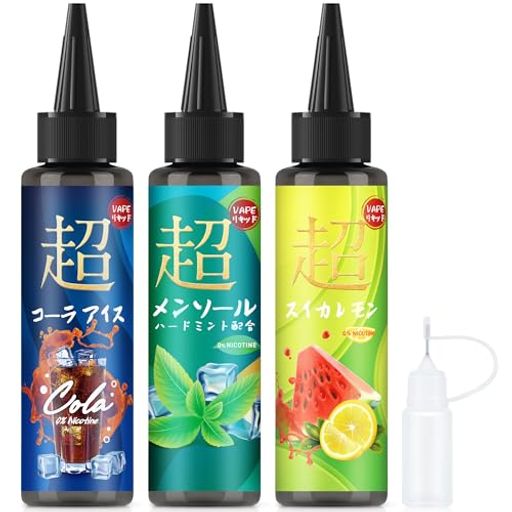 電子タバコリキッド3風味セット180ml特大容量国産ハッカ使用VAPEりきっどニードルボトル付きニコチン・タールゼロKINOE