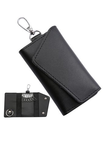 キーケース本革6連三つ折りカードキーケーススマートキーケース車キーケース大容量プレゼントメンズレディース(Black)