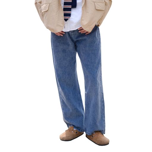 [22Wear]ジーンズメンズズボンワイドデニムパンツジーパンゆったりルーズウォッシュダメージ(ウォッシ..