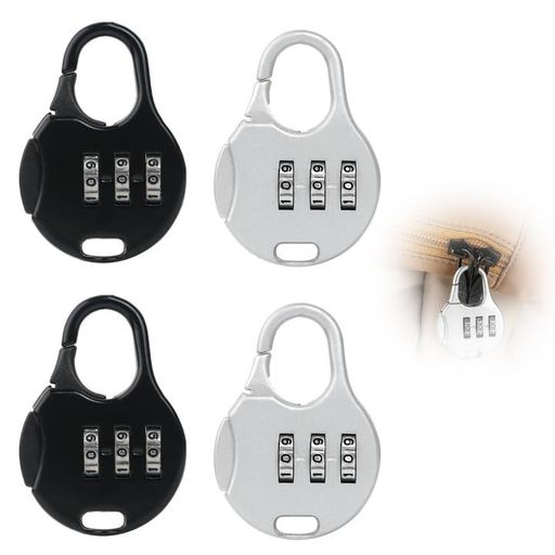 TVETE南京錠3桁ダイヤル式ダイヤル錠南京錠ダイヤルミニ携帯型盗難防止バッグ(銀*2+黒*2)用ロックオフ..