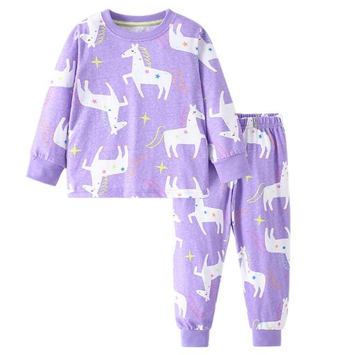 [POBIDOBY]女の子長袖子供パジャマ夏部屋着子供服上下セットルームウエア可愛いユニコーンガールズ寝間..