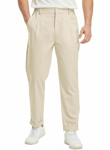 [Gopune]メンズ九分丈リラックスパンツ通気リネンパンツサルエルパンツズボン綿麻夏用ゆったりカジュアル(01ライトカーキL)