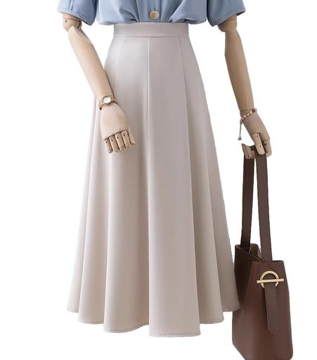 [HouseYayoi]スカートフレアレディースミモレ丈膝丈きれいめ落ち感大人可愛い膝下ゆったりロング丈膝丈春薄手体型カバー着痩せ裏地付きハイウエストオフィス通勤SkirtL