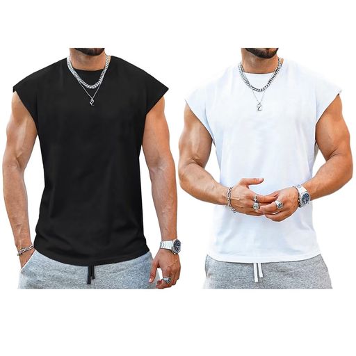 [KULIXI]タンクトップメンズトレーニングノースリーブボディビル筋トレジムTシャツトレーニングスポーツウェアトップス大きなサイズBX-0179ホワイト+ブラック2XL