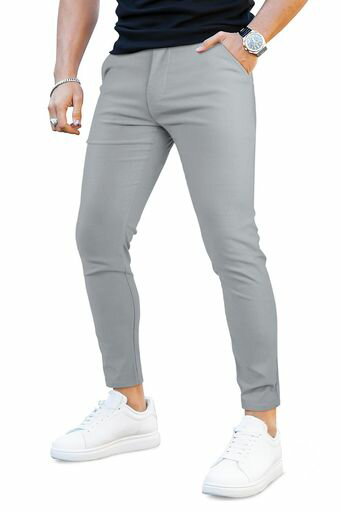 [GINGTTO]チノパンメンズストレッチスキニーパンツスリムズボンスラックス春夏秋冬グレー36