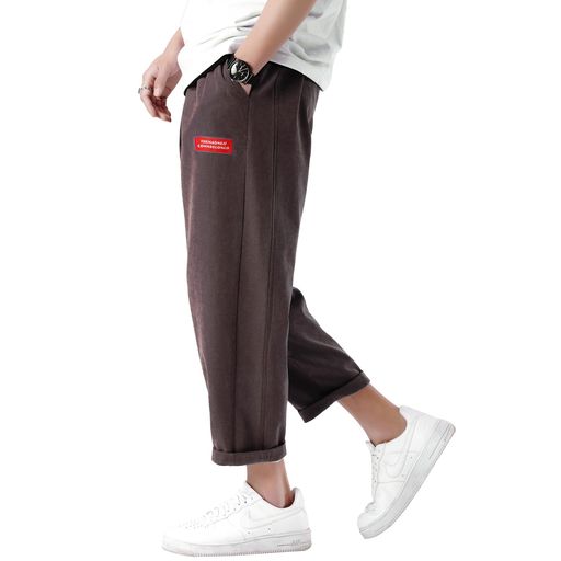 [FUZHIHUA]サルエルパンツメンズズボン夏服ワイドパンツ9分丈無地調整紐ゆったり通気性大きいサイズカ..