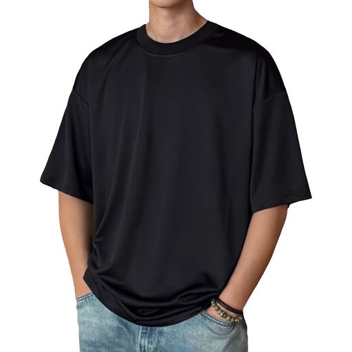 [CHANGEWELL]メンズ「2025SS」ファッション夏服7.4オンス(半袖)ストレッチオーバーサイズシルエット吸湿速乾汗しみないTシャツ(BLACKXL)