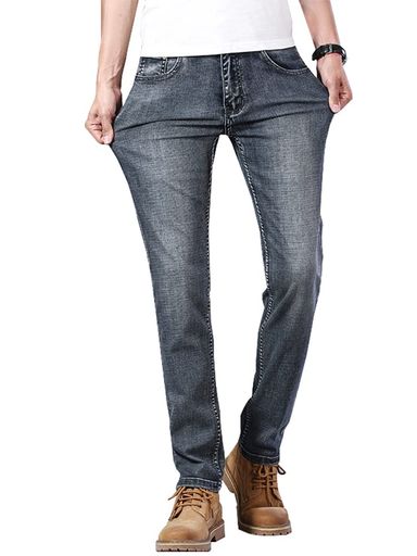 [TIDEWORD]メンズジーンズデニムスキニーフィットストレッチズボン紳士細身美脚伸縮スリムボトムス28-40ブルーブラックグレーFCXF(グレー33)