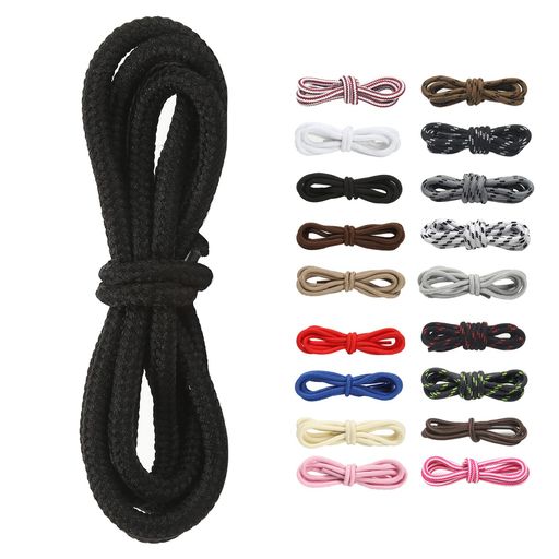 【幅広い適用範囲】登山靴、ブーツ、作業靴、カジュアルシューズ、防寒ブーツなど、様々な靴に対応した丸紐です。 【色選べる靴ひも】ブラック、ブラウン、カーキ、スカイブルー、ネイビーブルー靴ひも 【高品質な素材】2重に編み上げられた太めのナイロン製で、色落ちしにくく、引っ張り強度に優れています。 【透明な先端キャップ】熱加工された透明キャップで、紐の本来の色を損なうことなく、キャップの破損を防ぎます。 【長さが選べるシューレース】80cm、100cm、120cm、140cm、160cm、180cmの6サイズから選べます。ただし2~4cm程度の誤差があります。