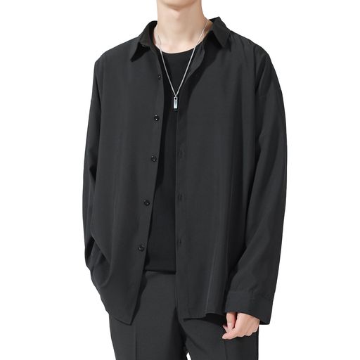 [Culeevp]シャツメンズ長袖tシャツビジネス大きいサイズ無地速乾性抗菌軽い柔らかい春夏秋服黒L