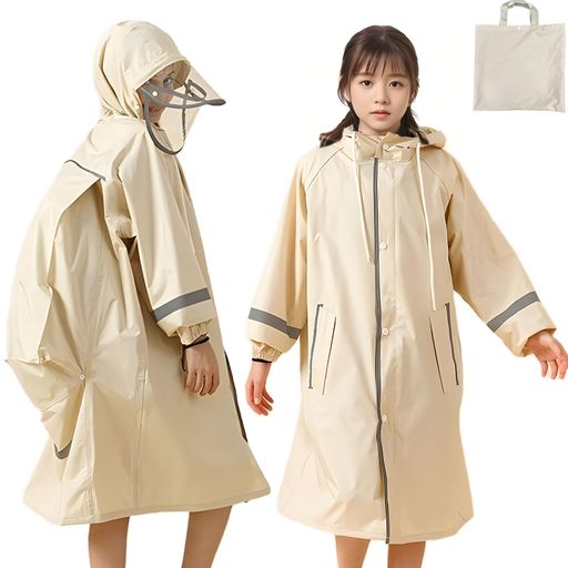 [アラシヤマ]レインコートキッズリュック対応レインポンチョレインウェア子供ランドセル対応透気軽量収納袋付き背中リュックスペース学生用自転車…