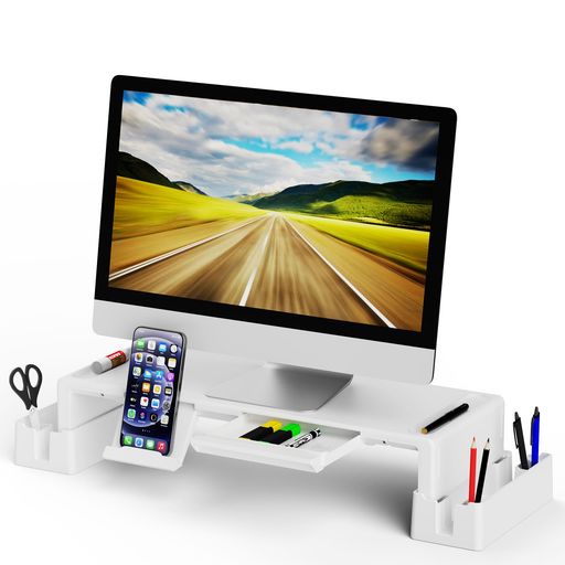 Olmasterモニタースタンドライザー折りたたみ式モニターライザー高さ調節可能パソコンスタンド/収納引..