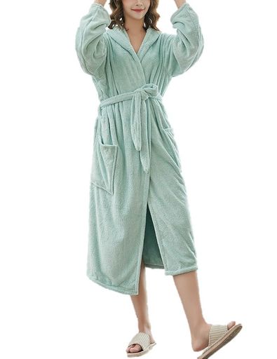 [Bobo&Hanhan]パジャマバスローブフード付きメンズレディース腰ベルト付きお風呂上がり優しい肌触り男..