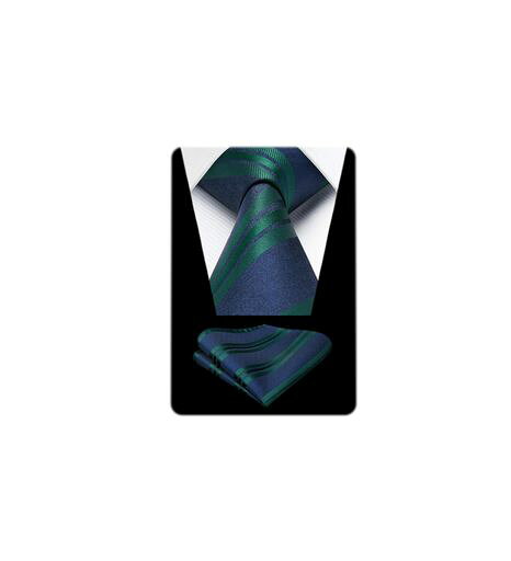 [HISDERN]グリンネクタイメンズおしゃれネクタイチーフセットストライプ柄フォマールビジネス結婚式就..