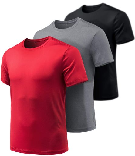 [ATHLIO]メンズドライTシャツ3枚組半袖吸汗速乾接触冷感ストレッチ通気性軽量無地ランニングトレーニングジムスポーツウェア夏用快適速乾性インナーCTS10-KGR_XL