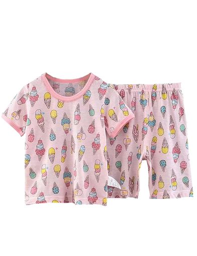 [Aduni]キッズパジャマ綿100%肌着子供ルームウェア上下セット男の子女の子半袖Tシャツパンツ寝巻きアイ..