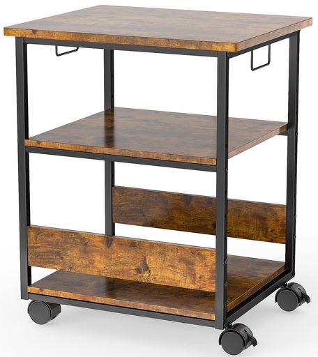 [W60*D50*H70cm]プリンター台キャスター付きパソコンラック中棚高さ9段階調節両側取っ手付きpcワゴンオ..