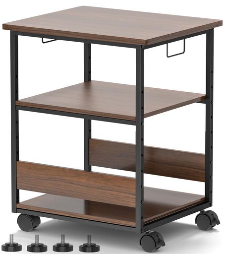 [W60*D50*H70cm]プリンター台キャスター付きパソコンラック中棚高さ9段階調節両側取っ手付きpcワゴンオ..