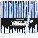FourCandiesジェルボールペンセット可愛いノート型ゲルペン0.5mm12本ボールペン&2本蛍光ペンかきやすい速乾性インク学校ノート筆記メモ学生文房具に最適-ブルー