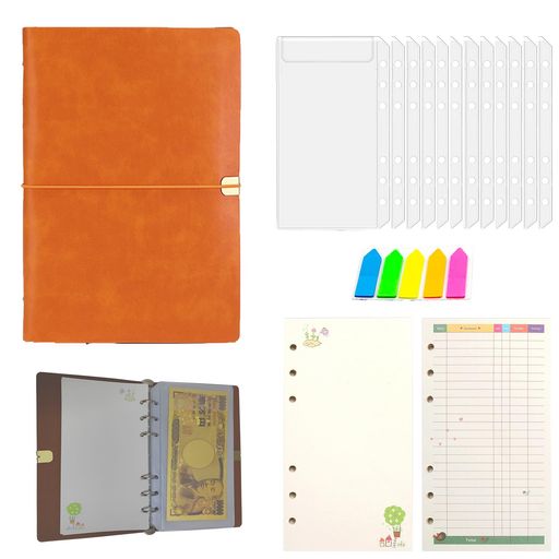 YIYIMUKI家計管理ポーチお金管理ファイル家計簿袋分け家計簿ファイルPUA66穴バインダー透明大容量手帳(..