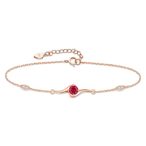 Naniwaaiブレスレットレディース7月ルビー誕生石ブレスレット人気シルバーローズゴールドメッキ金属アレルギー対応派手花記念日母の日誕生日長さ調整可能プレゼン...