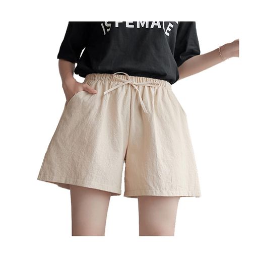 レディースショートパンツ麻短パン夏カジュアルウエア柔らかい通気性伸縮性吸汗速乾ヨガスポーツ(カーキM)