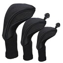 AKOZLINゴルフウッドドライバーヘッドカバー3個セットロングネックゴルフヘッドカバー交換可能な番号タグ付きブラック